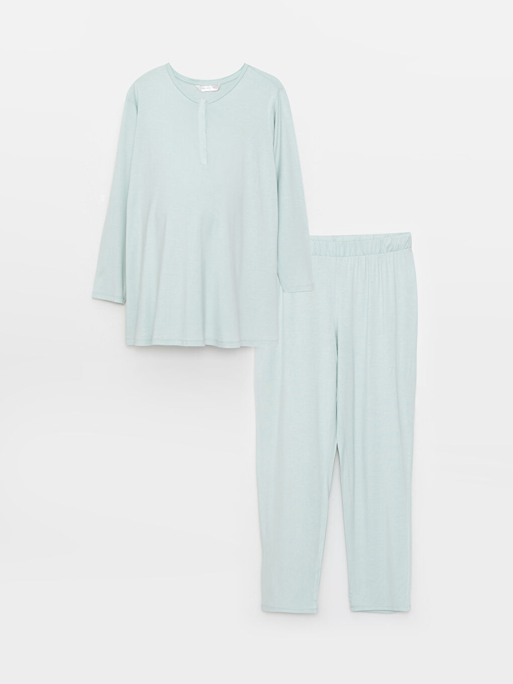 Turkuaz Bisiklet Yaka Düz Uzun Kollu Kadın Pijama Takımı-6