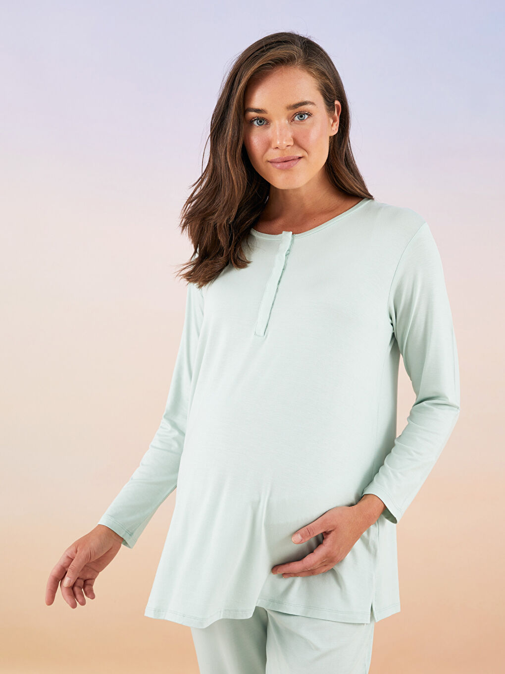 Turkuaz Bisiklet Yaka Düz Uzun Kollu Kadın Pijama Takımı-1