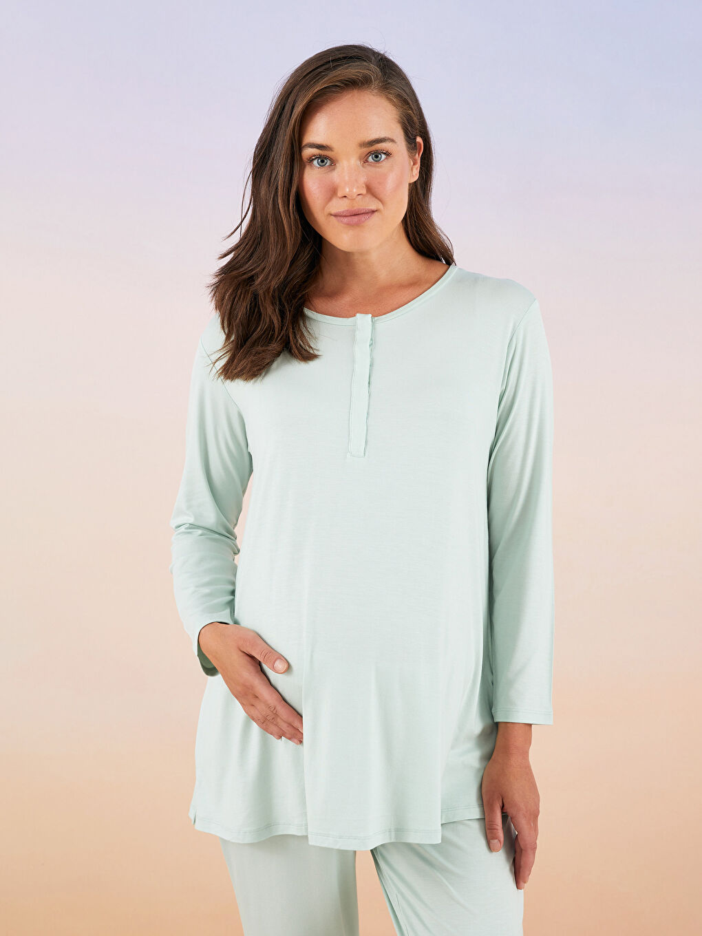 Turkuaz Bisiklet Yaka Düz Uzun Kollu Kadın Pijama Takımı-2