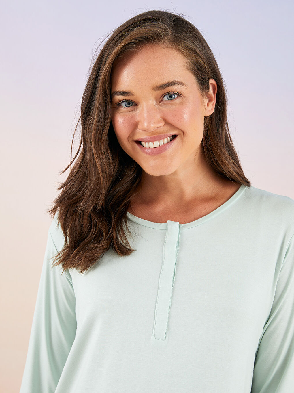 Turkuaz Bisiklet Yaka Düz Uzun Kollu Kadın Pijama Takımı-3