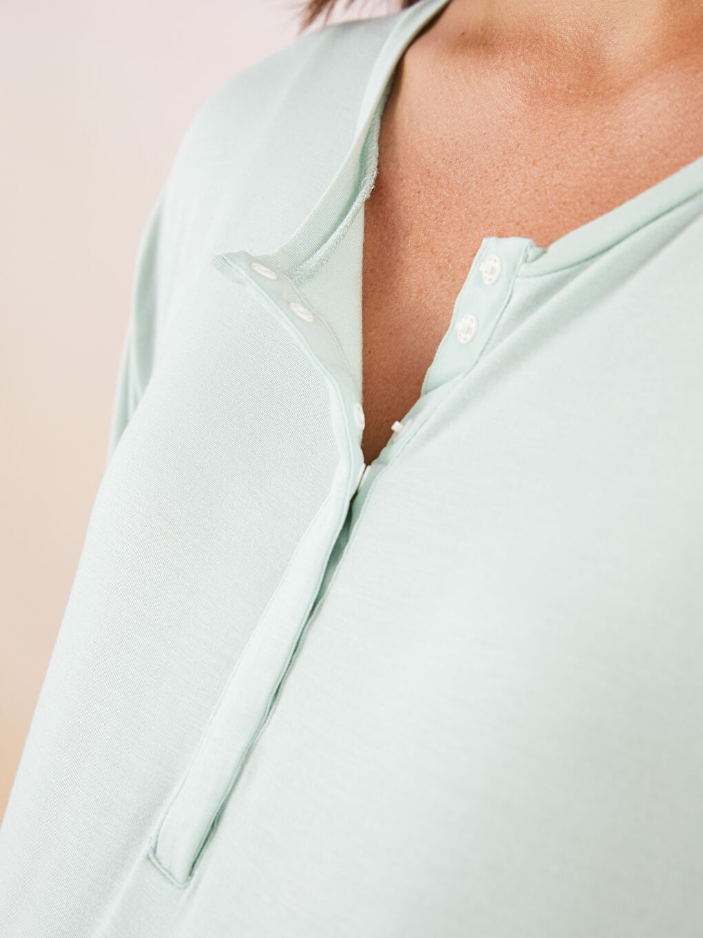 Turkuaz Bisiklet Yaka Düz Uzun Kollu Kadın Pijama Takımı-4