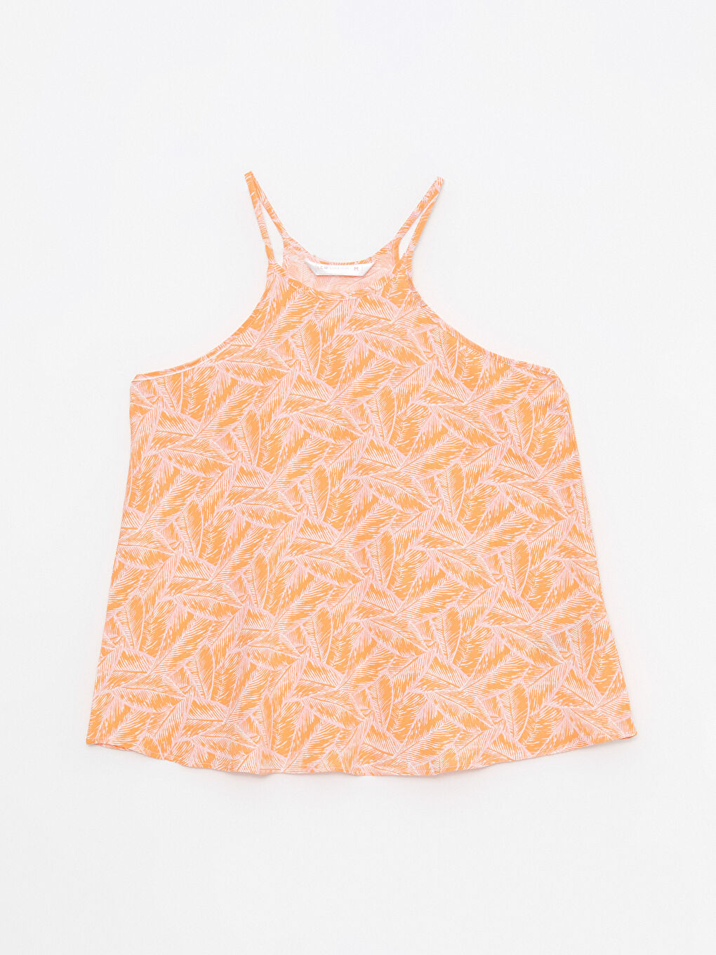 Turuncu Halter Yaka Desenli Askılı Viskon Kadın Pijama Takımı-6