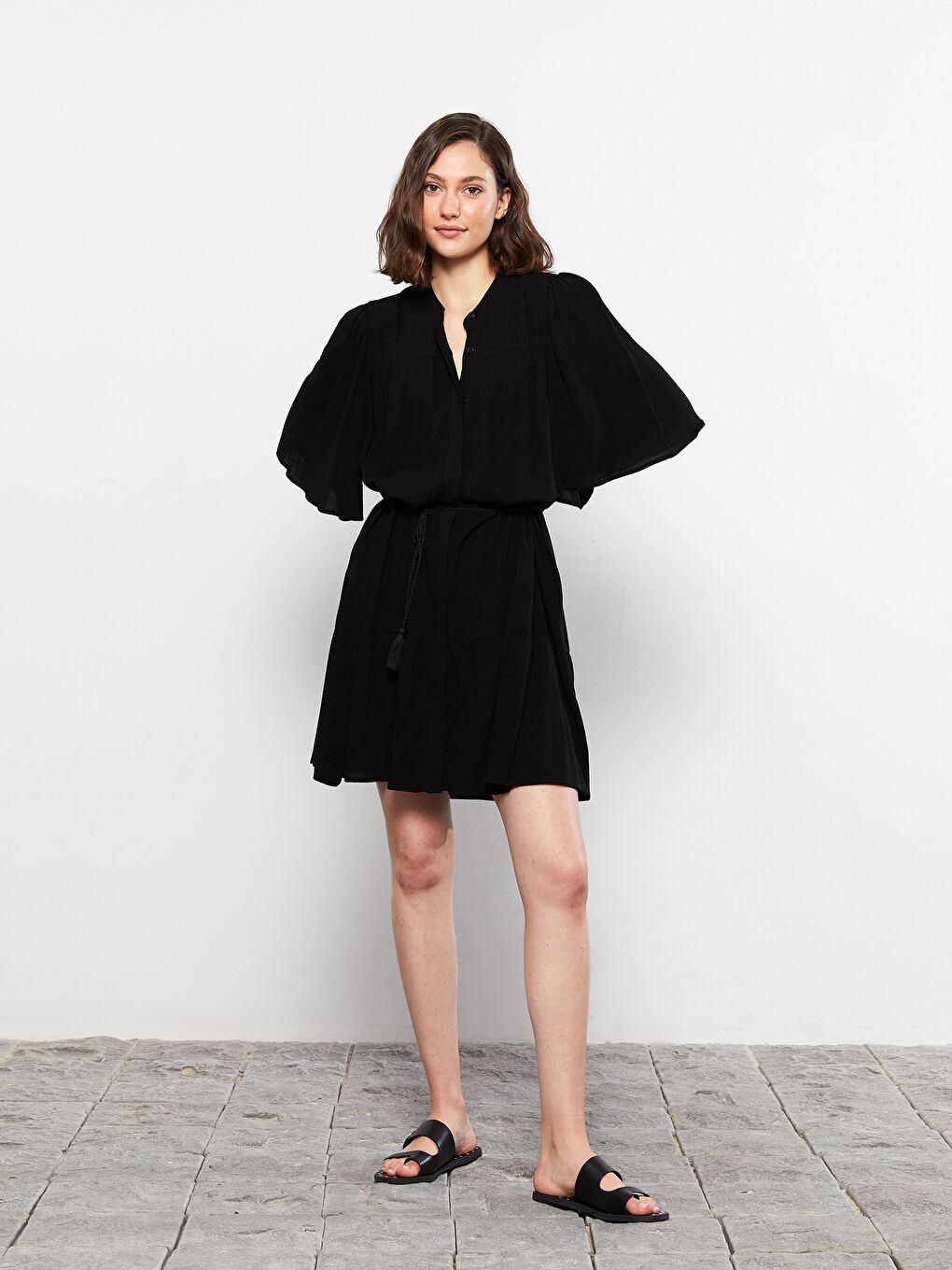 Crew Neck Plain Viscose Women's Dress -S2K587Z8-RQL
