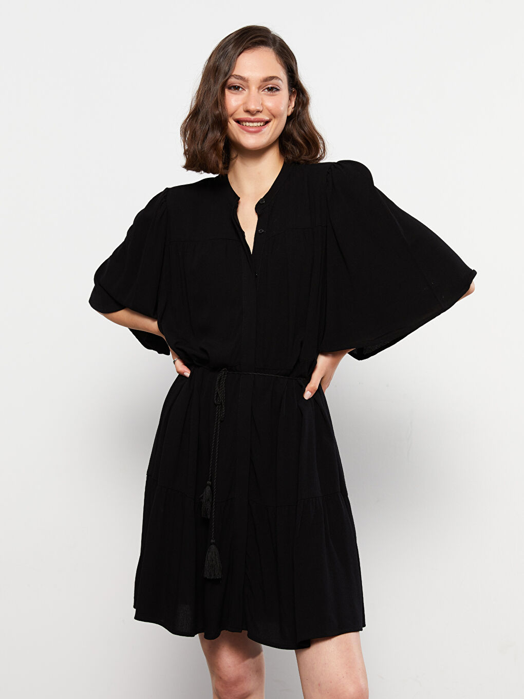 Crew Neck Plain Viscose Women's Dress -S2K587Z8-RQL