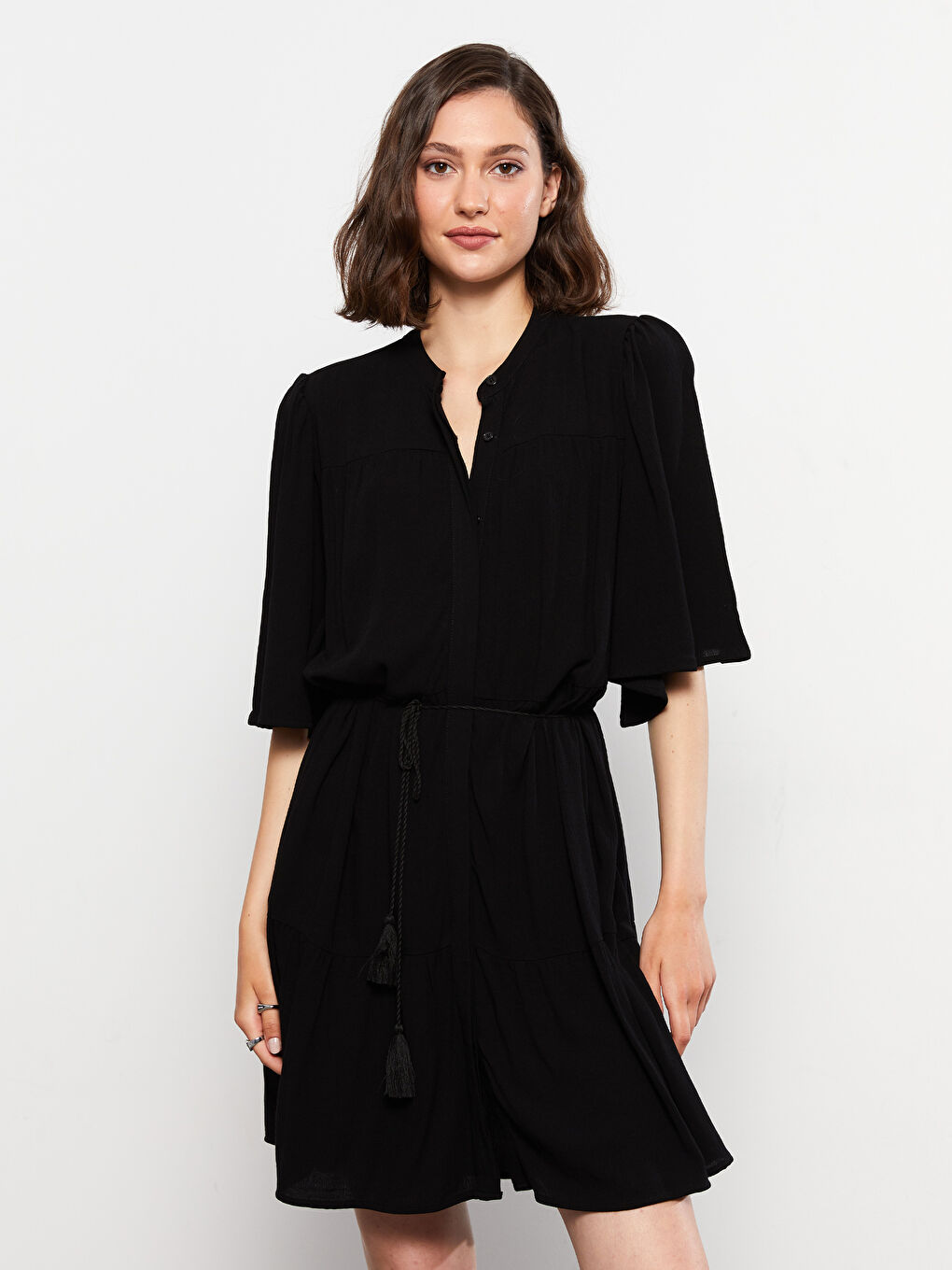 Crew Neck Plain Viscose Women's Dress -S2K587Z8-RQL