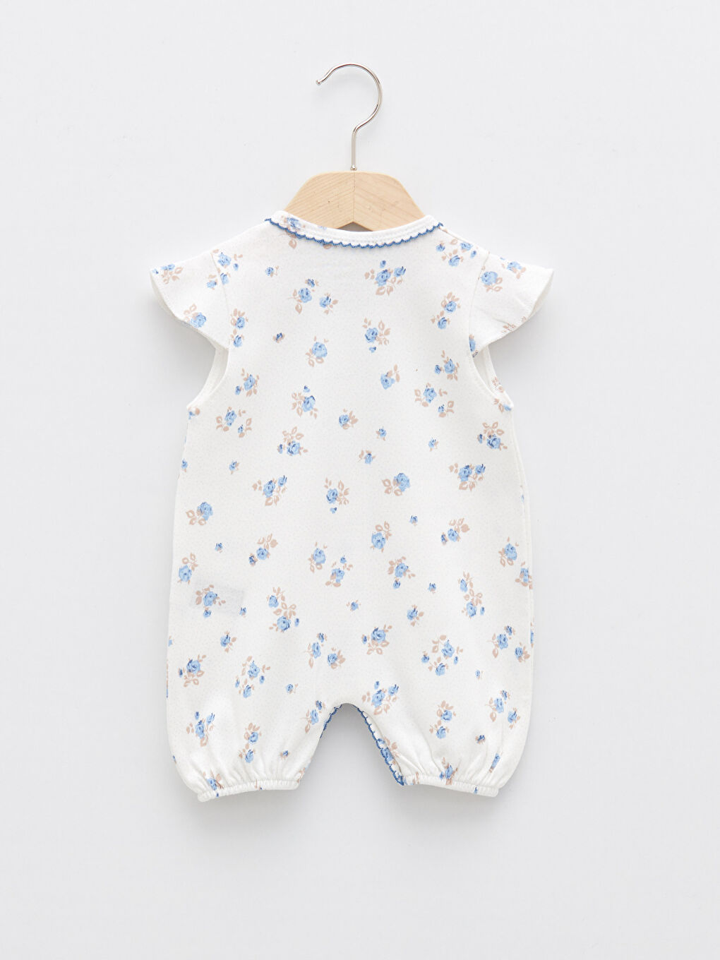 Mavi Luggi Baby Bisiklet Yaka Kısa Kollu Baskılı Pamuklu Kız Bebek Tulum-1