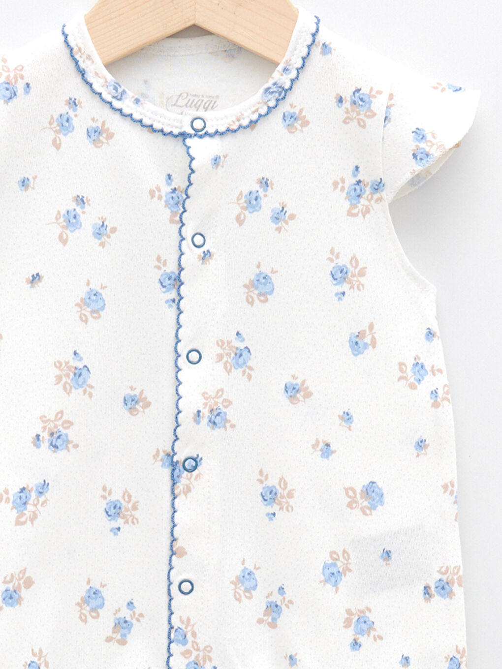 Mavi Luggi Baby Bisiklet Yaka Kısa Kollu Baskılı Pamuklu Kız Bebek Tulum-2