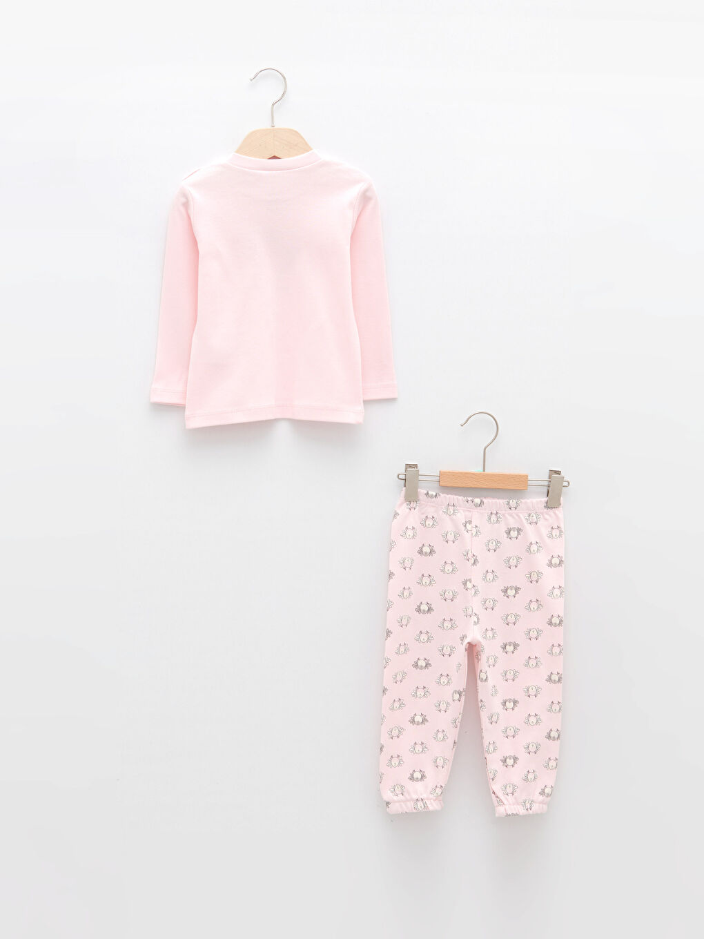 Pembe Luggi Baby Bisiklet Yaka  Uzun Kollu Baskılı Pamuklu Kız Bebek Pijama Takım-1