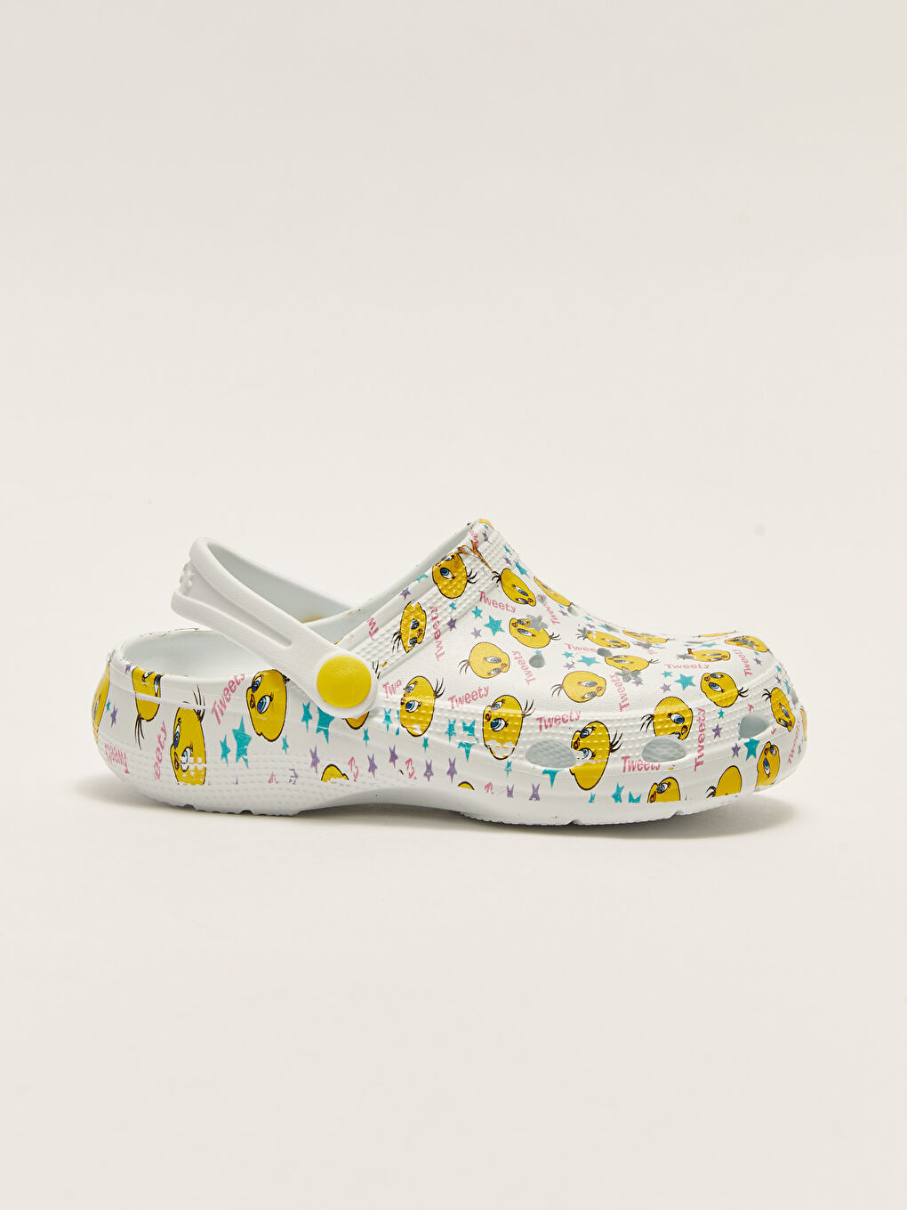 Beyaz Tweety Lisanslı Toka Detaylı Kız Çocuk Plaj Sandaleti-1