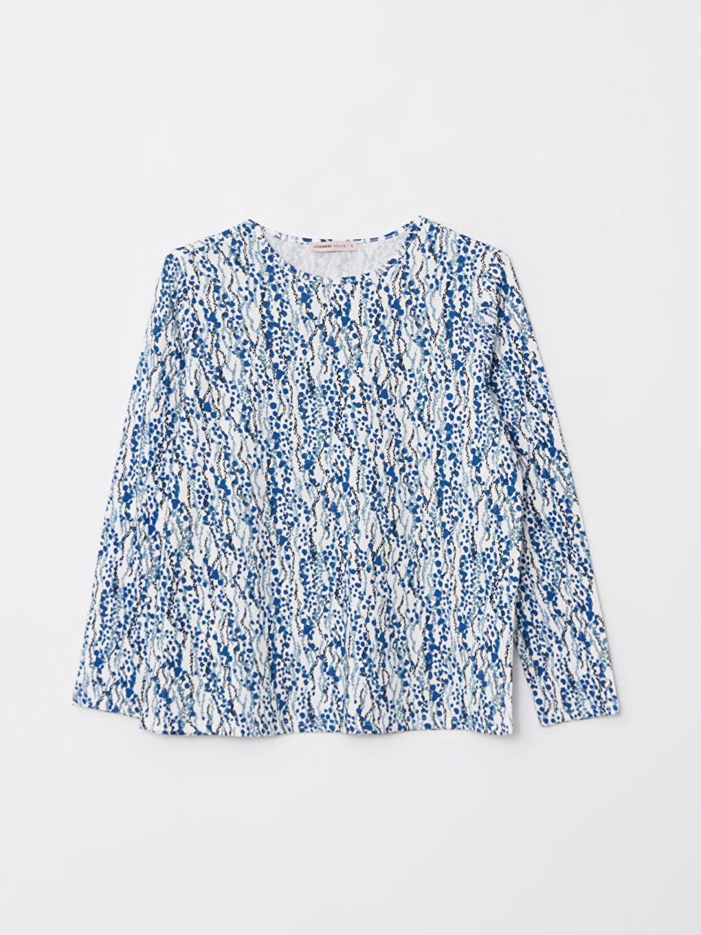 İndigo Bisiklet Yaka Desenli Uzun Kollu Kadın Tişört-5