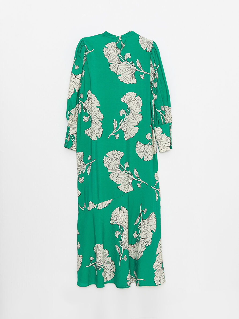 Yeşil Dik Yaka Çiçekli Uzun Kollu Kadın Elbise-6