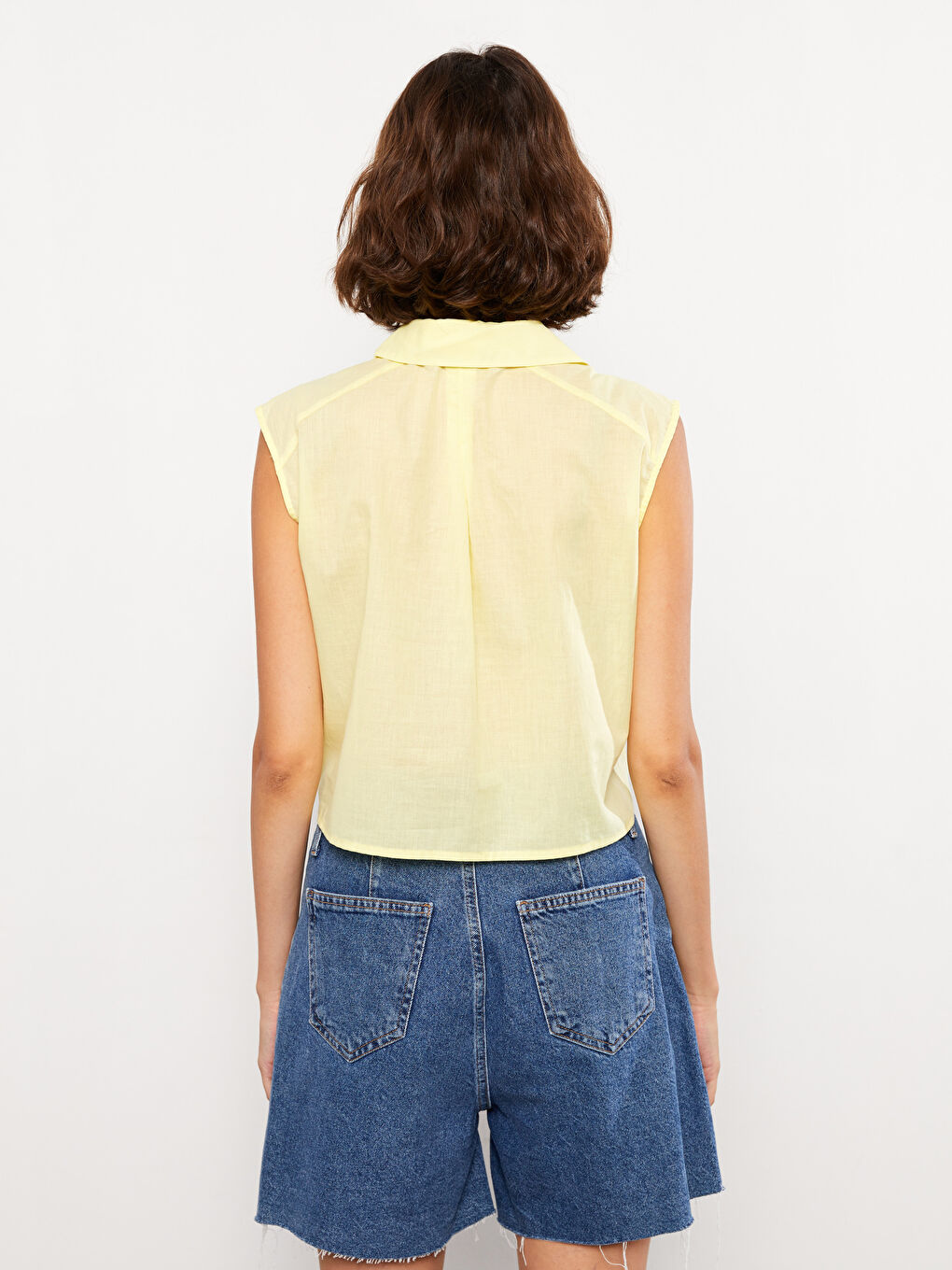 Front Button Closure Plain Sleeveless Poplin Women's Shirt-4