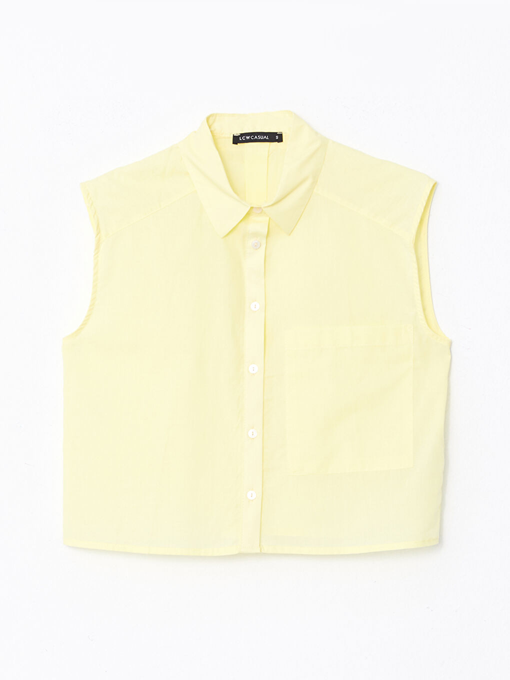Front Button Closure Plain Sleeveless Poplin Women's Shirt-5
