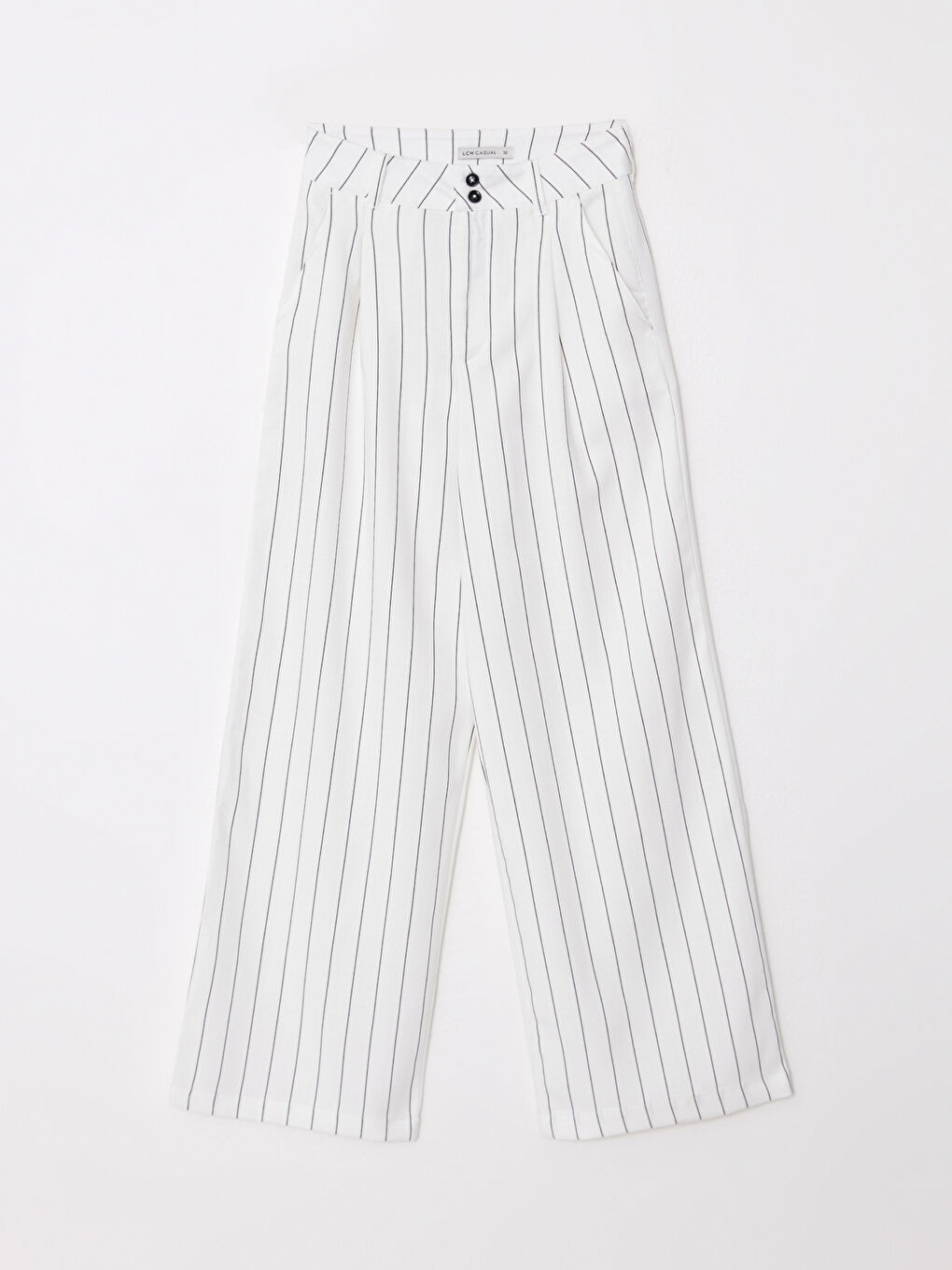 Beyaz Rahat Kalıp Çizgili Poplin Kadın Pantolon-5