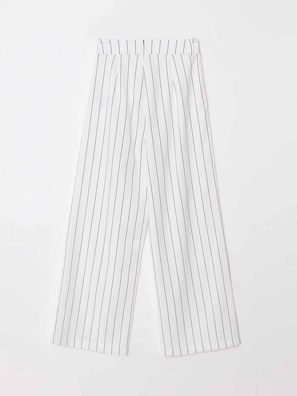 Beyaz Rahat Kalıp Çizgili Poplin Kadın Pantolon-6