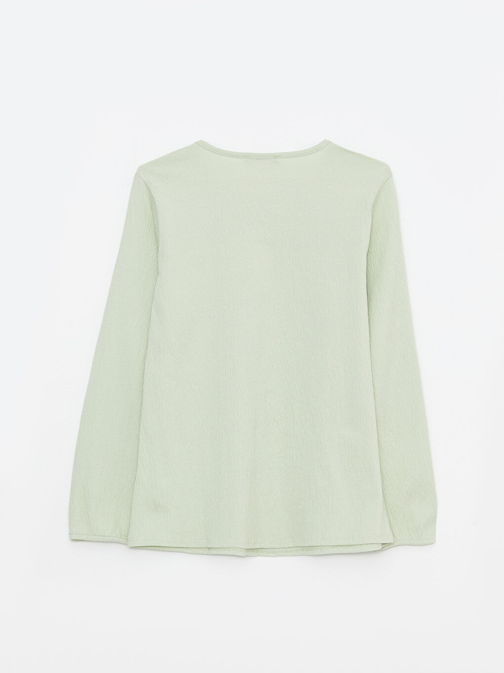 Yeşil Bağlamalı Yaka Nakışlı Uzun Kollu Kadın Tişört-6