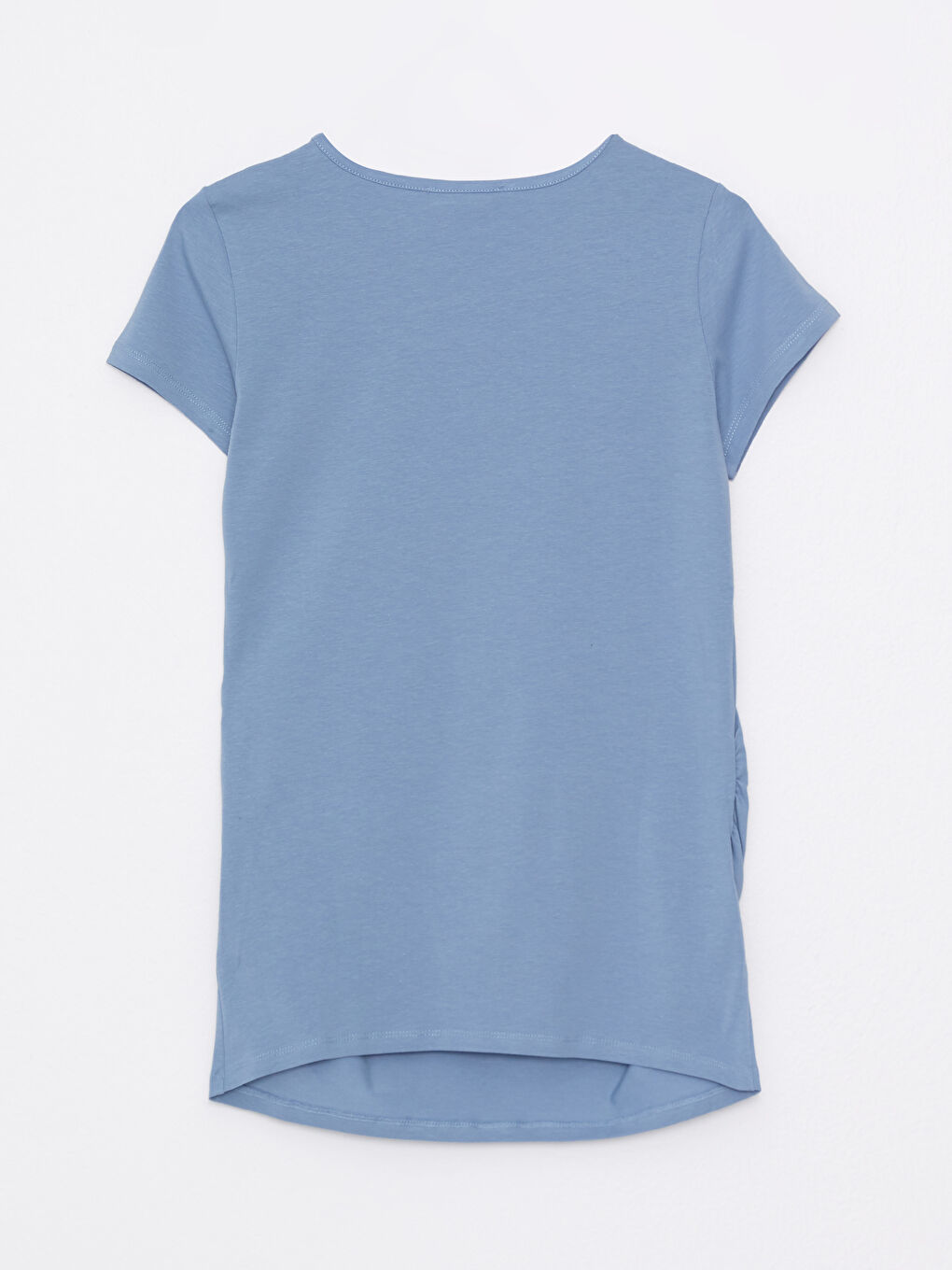 Mavi Bisiklet Yaka Baskılı Kısa Kollu Hamile Tişört-6