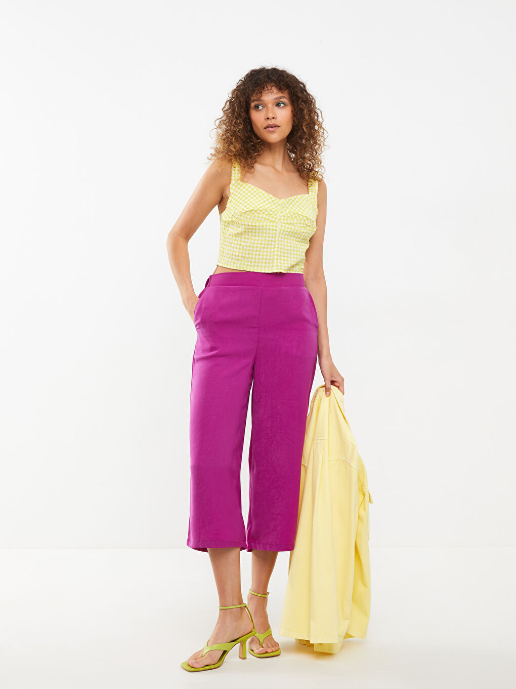Women's Elasticated Waist Plain Capri -S2K722Z8-H3T