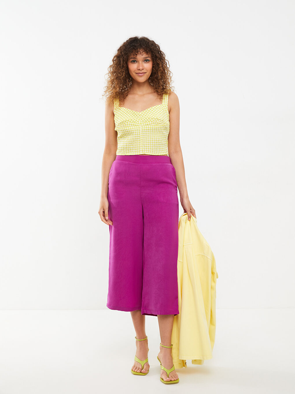 Women's Elasticated Waist Plain Capri -S2K722Z8-H3T