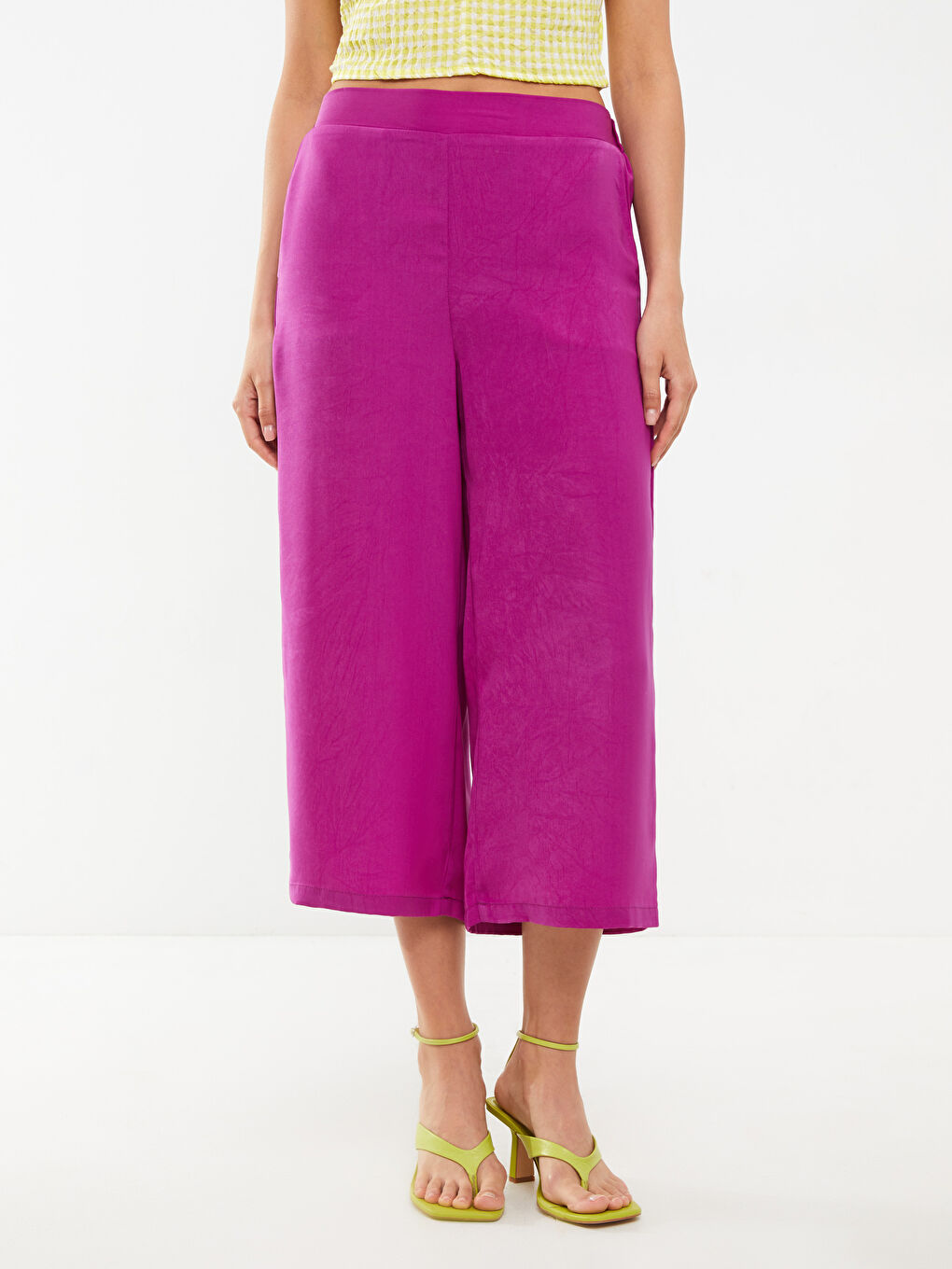 Women's Elasticated Waist Plain Capri -S2K722Z8-H3T