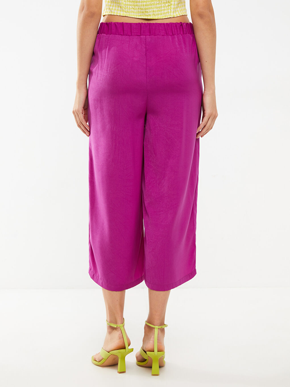 Women's Elasticated Waist Plain Capri -S2K722Z8-H3T