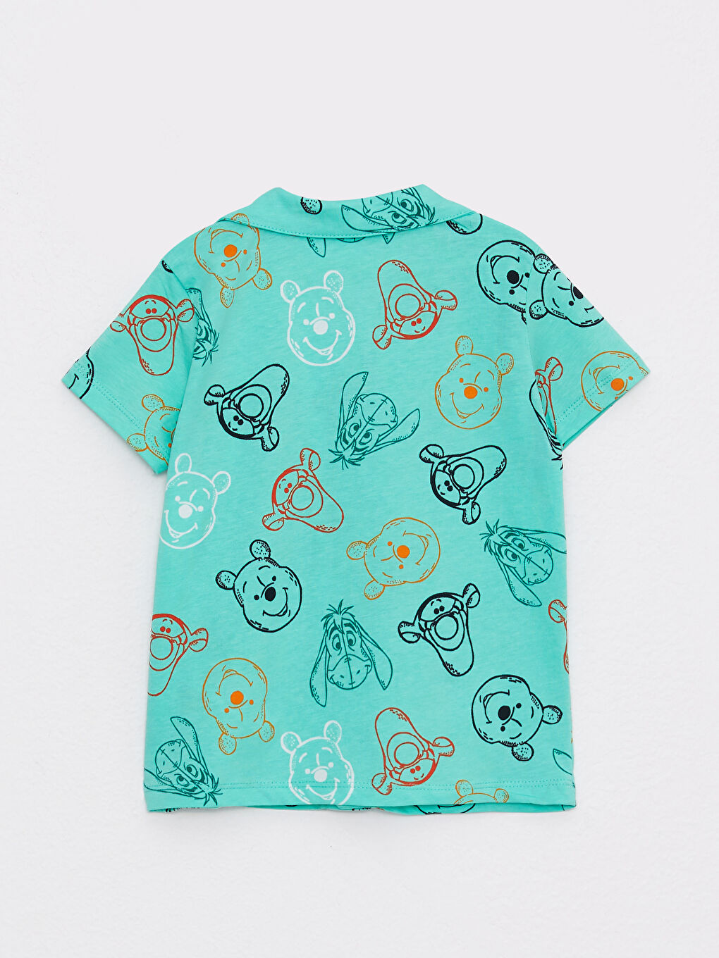 Yeşil Polo Yaka Kısa Kollu Winnie the Pooh Baskılı Pamuklu Erkek Bebek Pijama Takım-6