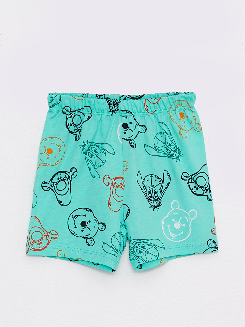 Yeşil Polo Yaka Kısa Kollu Winnie the Pooh Baskılı Pamuklu Erkek Bebek Pijama Takım-7