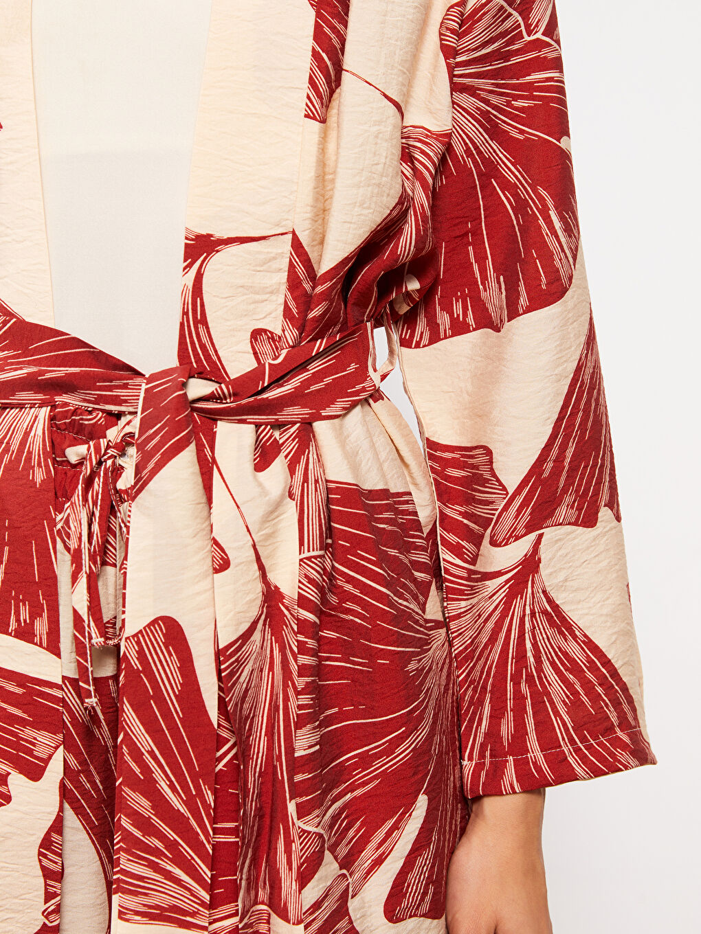 Kahverengi Şal Yaka Çiçekli Uzun Kollu Oversize Kadın Kimono-3