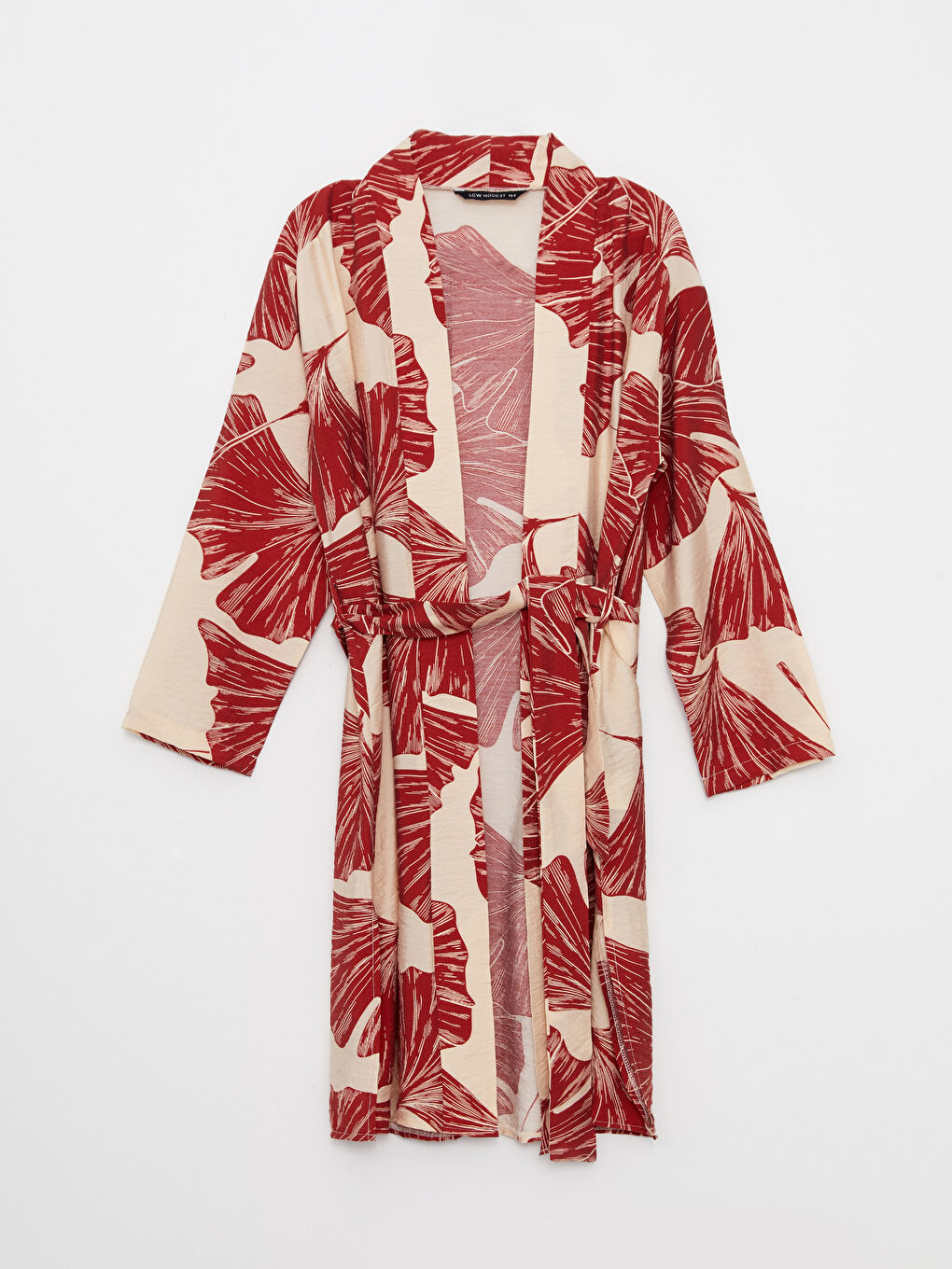 Kahverengi Şal Yaka Çiçekli Uzun Kollu Oversize Kadın Kimono-5