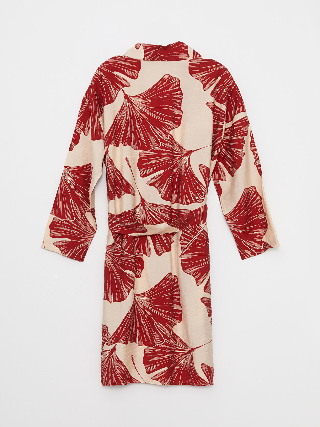 Kahverengi Şal Yaka Çiçekli Uzun Kollu Oversize Kadın Kimono-6