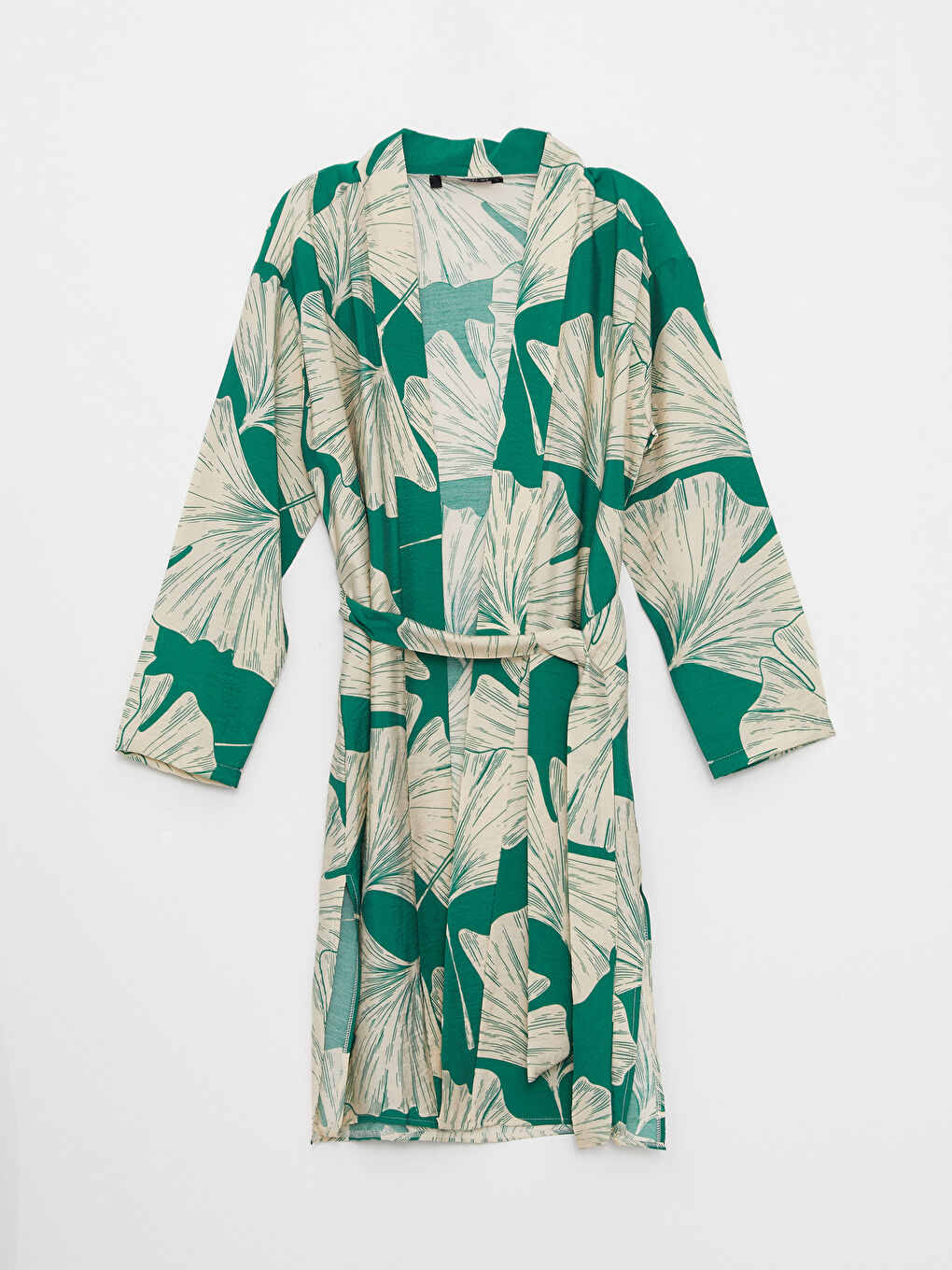 Yeşil Şal Yaka Çiçekli Uzun Kollu Oversize Kadın Kimono-5