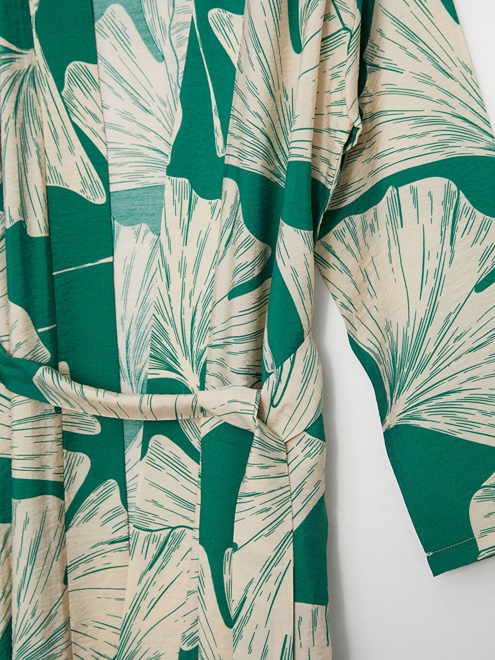 Yeşil Şal Yaka Çiçekli Uzun Kollu Oversize Kadın Kimono-7