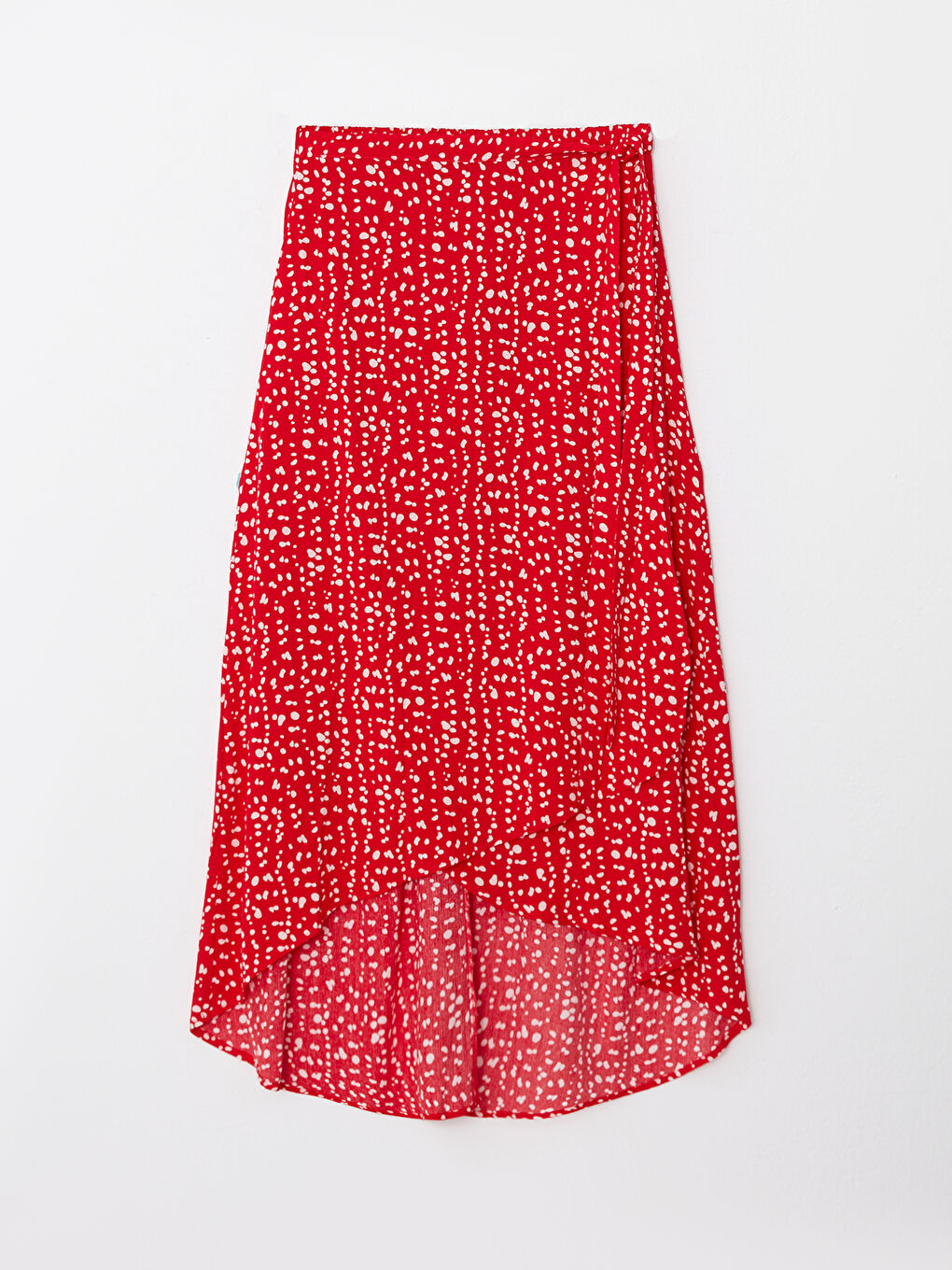 Kırmızı Beli Lastikli Desenli Viskon Kadın Etek-5