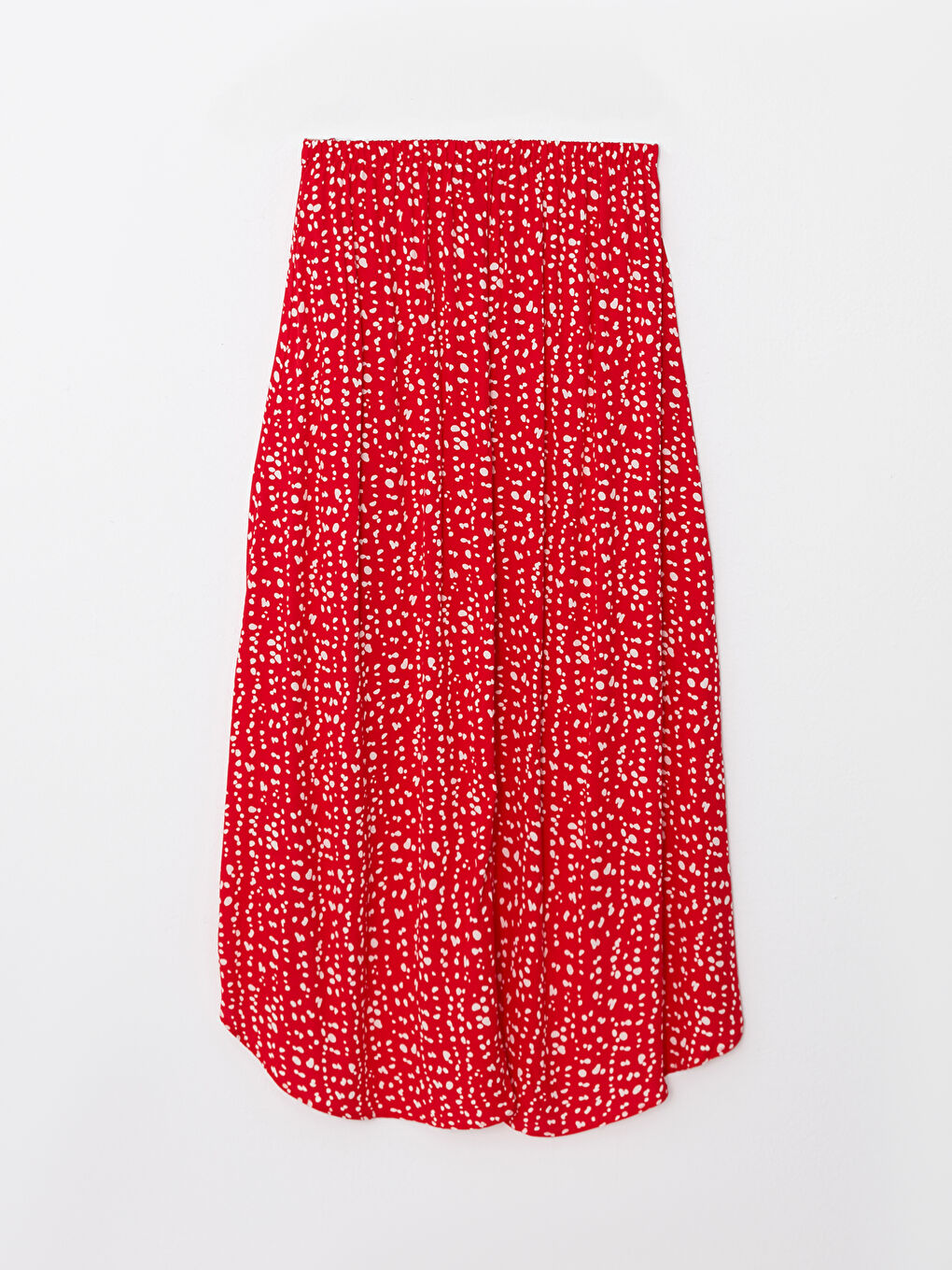 Kırmızı Beli Lastikli Desenli Viskon Kadın Etek-6