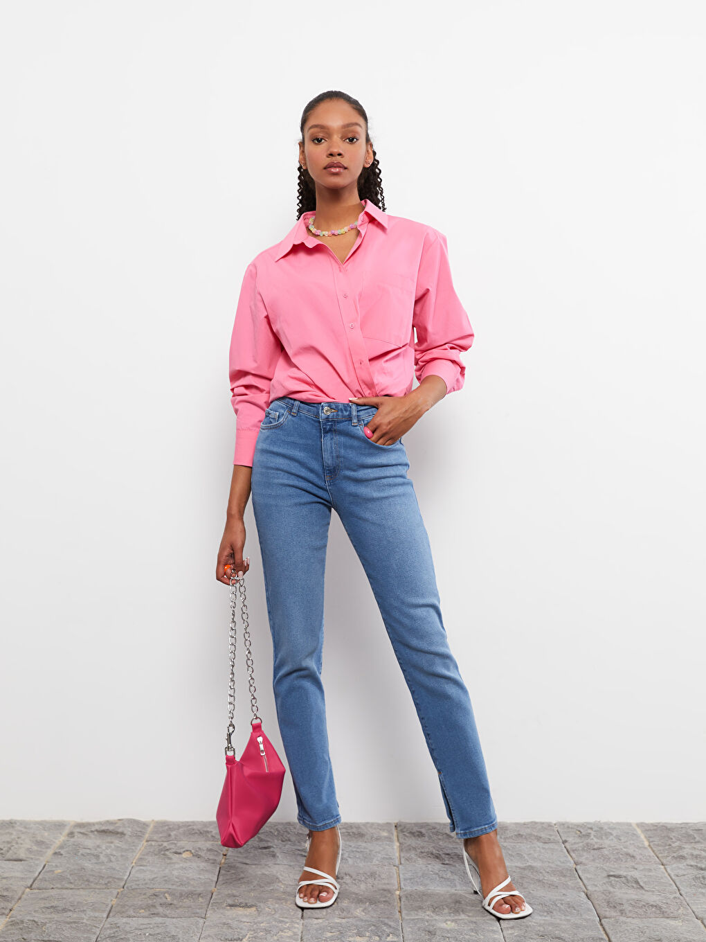 İndigo Yüksek Bel Slim Fit Cep Detaylı Kadın Rodeo Jean Pantolon