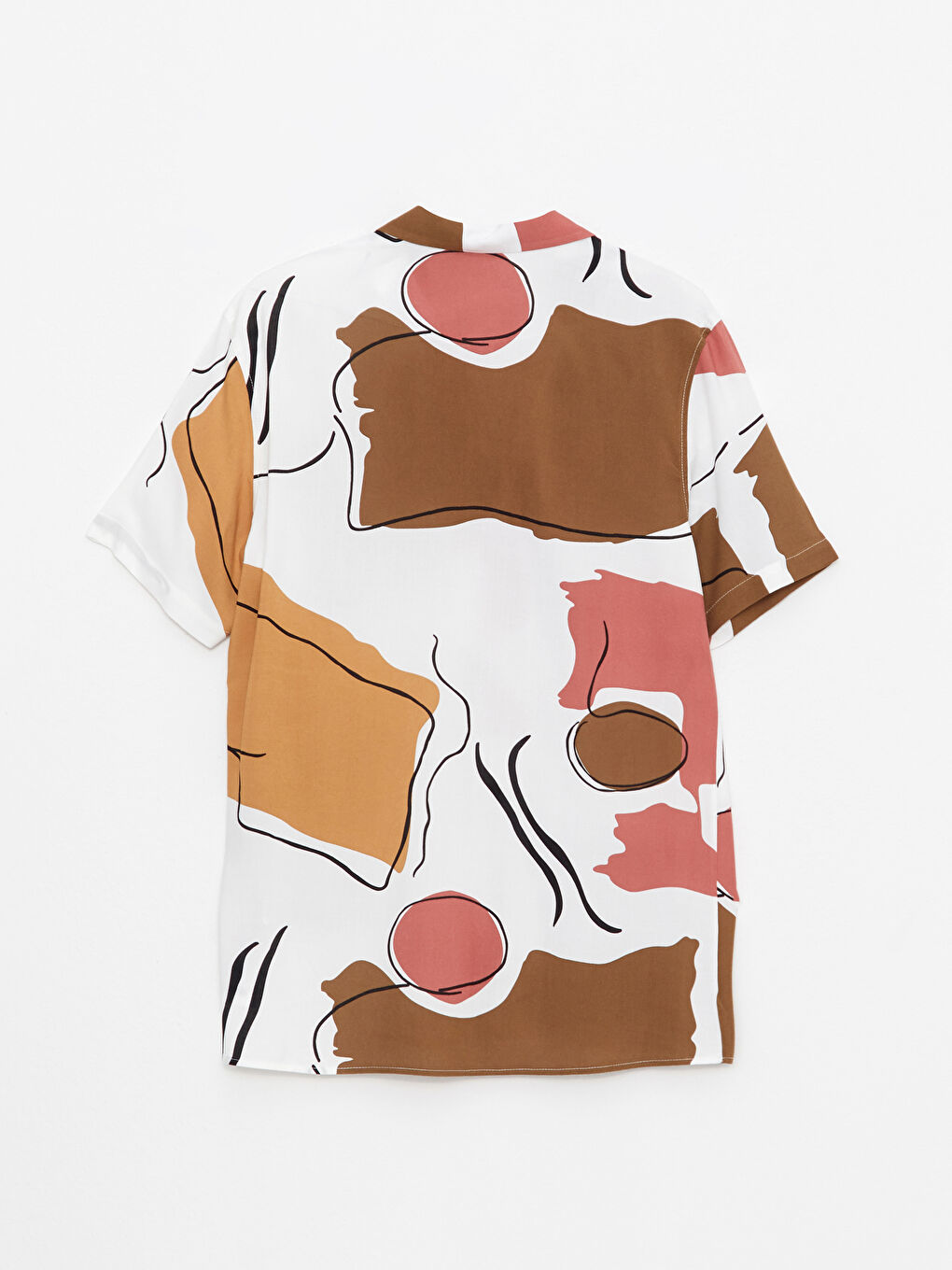 Kahverengi Rahat Kalıp Kısa Kollu Desenli Viskon Erkek Gömlek-6