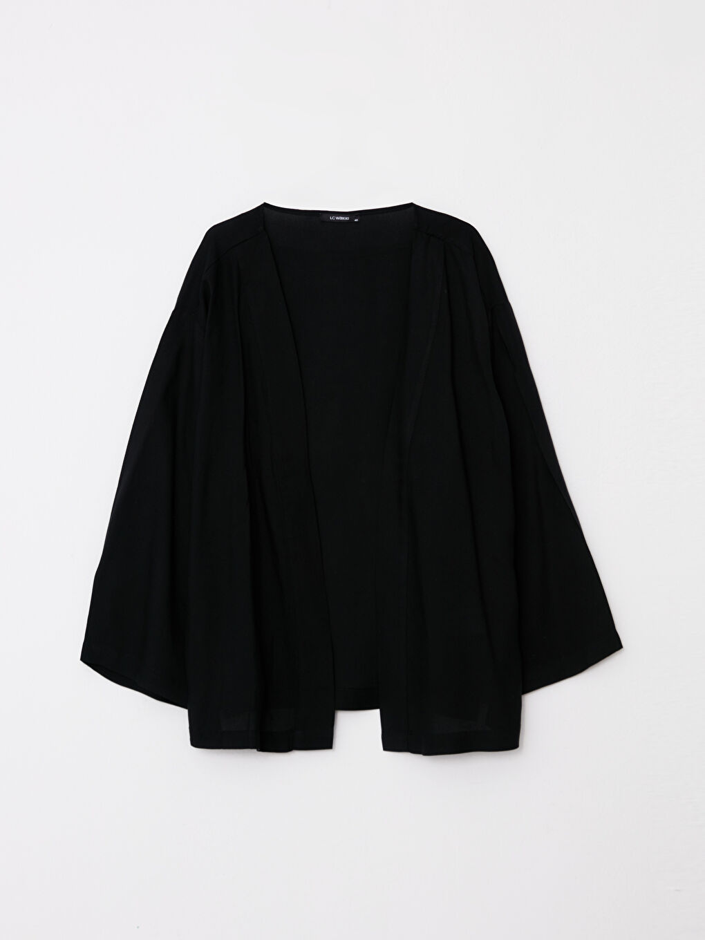 LC WAIKIKI Siyah Büyük Beden Şal Yaka Düz Viskon Kadın Kimono - 5