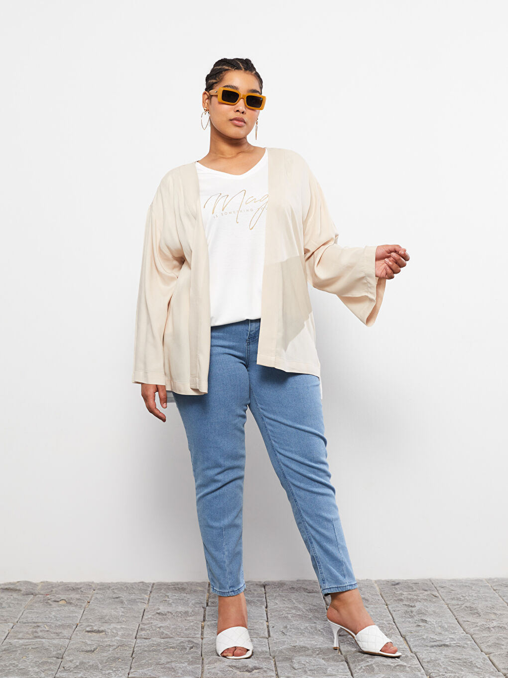 Large Size Shawl Collar Plain Viscose Women's Kimono -S2K895Z8-G1Y