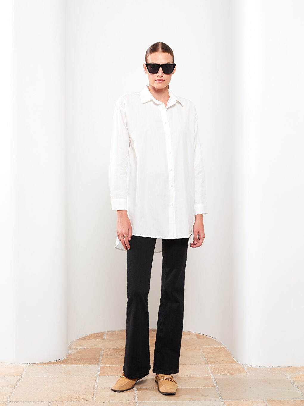 Plain Long Sleeve Oversize Poplin Women's Shirt Tunic