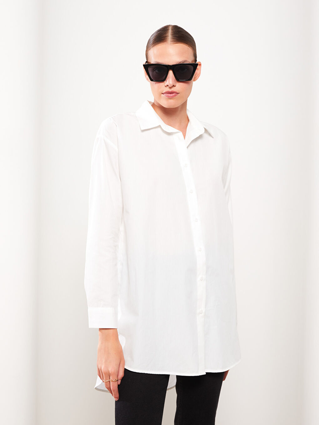 Plain Long Sleeve Oversize Poplin Women's Shirt Tunic-2