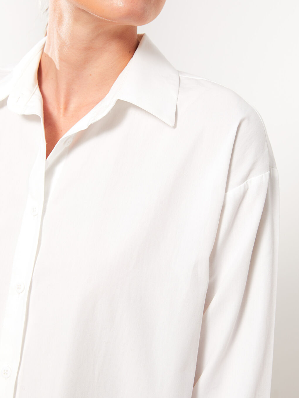 Plain Long Sleeve Oversize Poplin Women's Shirt Tunic-3