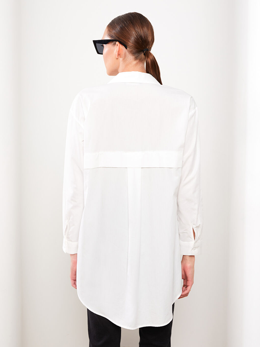 Plain Long Sleeve Oversize Poplin Women's Shirt Tunic-4