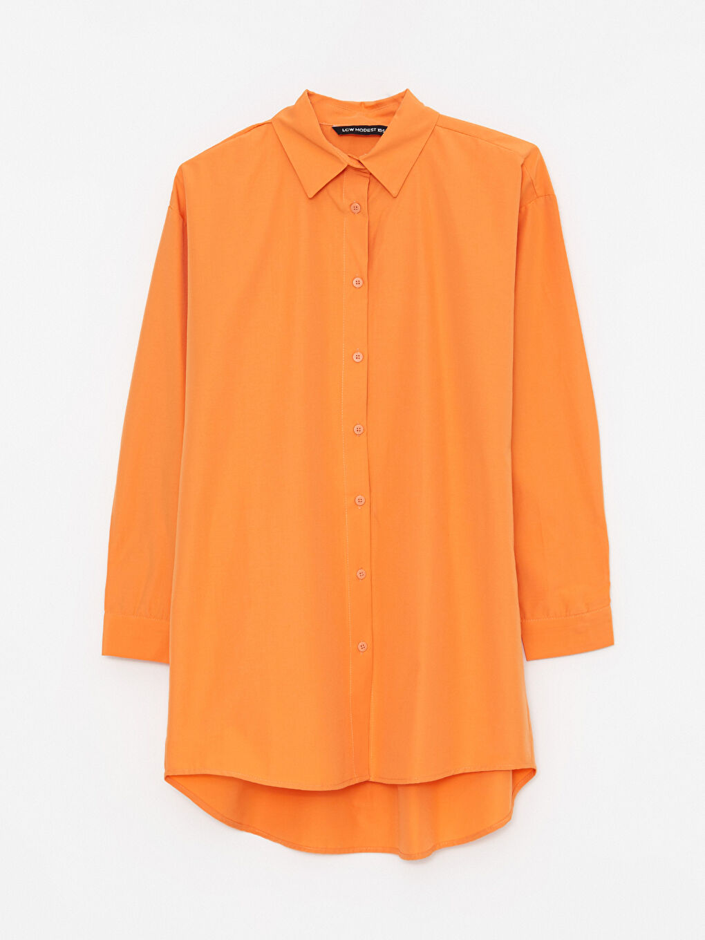 Turuncu Düz Uzun Kollu Oversize Poplin Kadın Gömlek Tunik-5