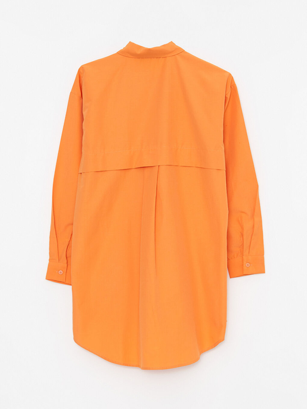 Turuncu Düz Uzun Kollu Oversize Poplin Kadın Gömlek Tunik-6