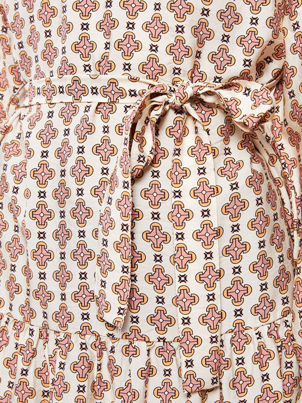 Ekru Bisiklet Yaka Desenli Uzun Kollu Kadın Tunik-3