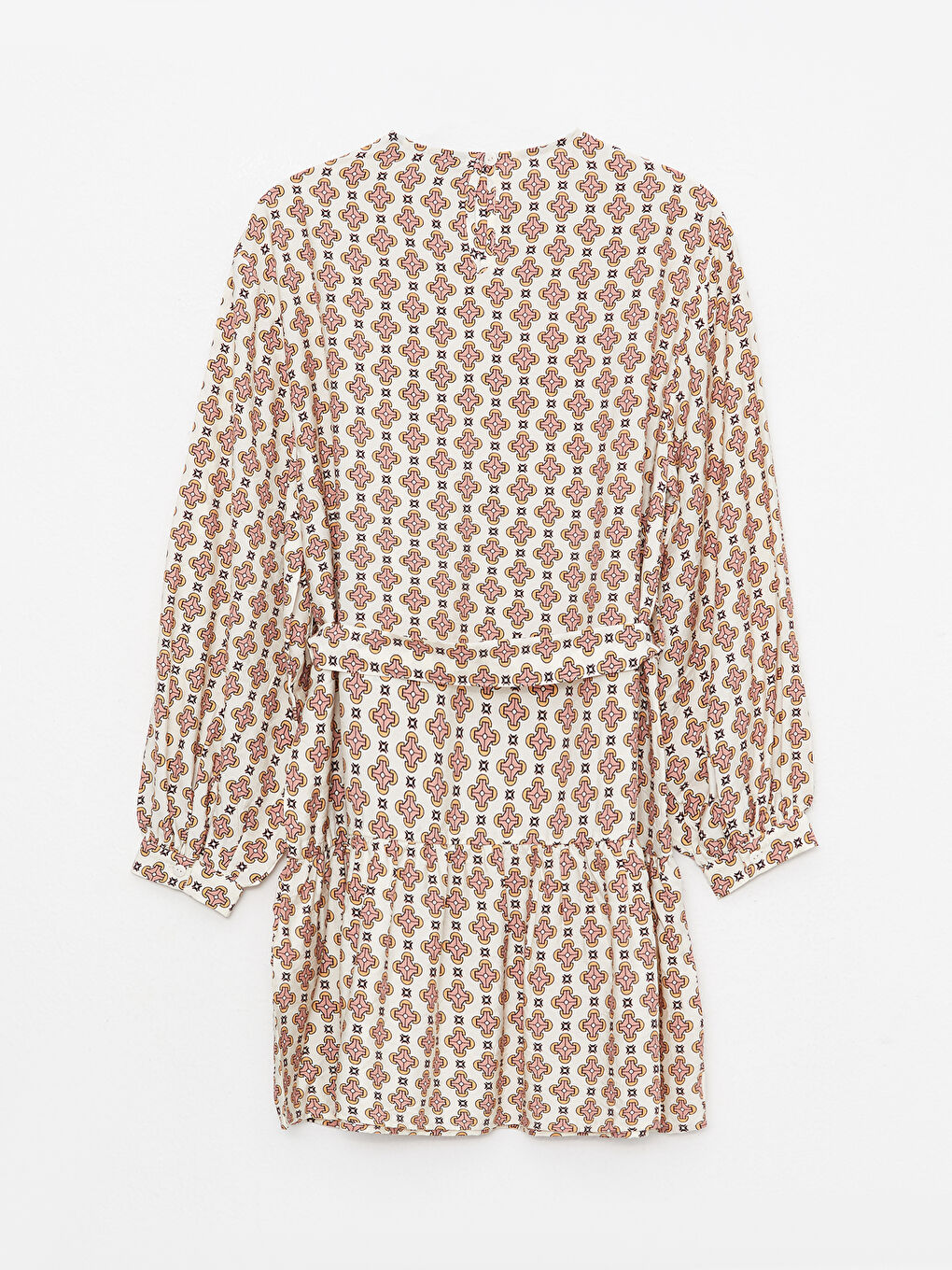 Ekru Bisiklet Yaka Desenli Uzun Kollu Kadın Tunik-6