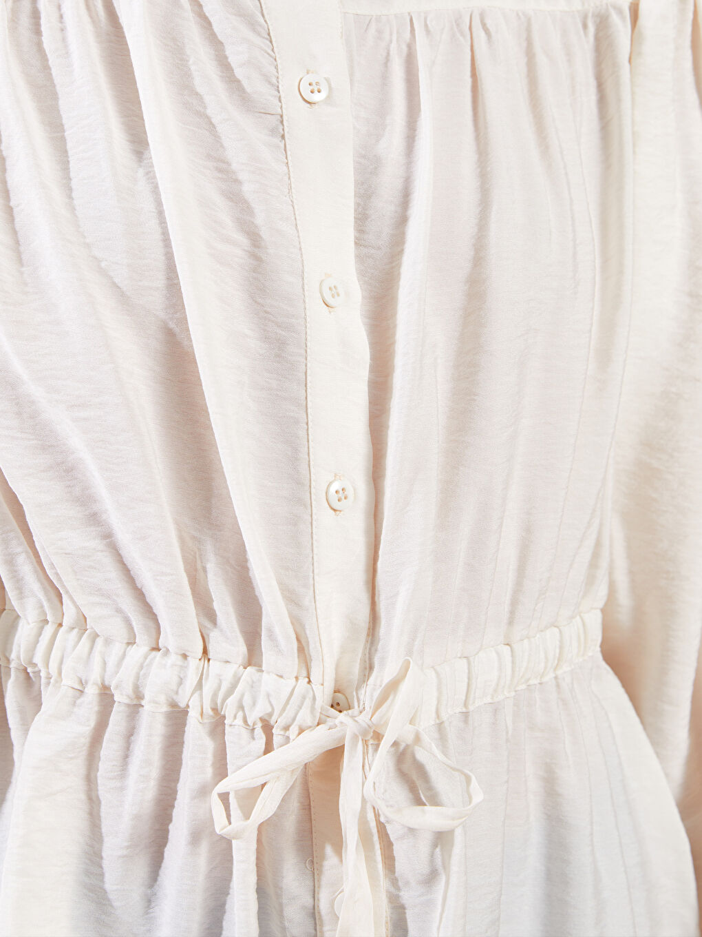 Ekru Bisiklet Yaka Düz Uzun Kollu Kadın Bluz-3