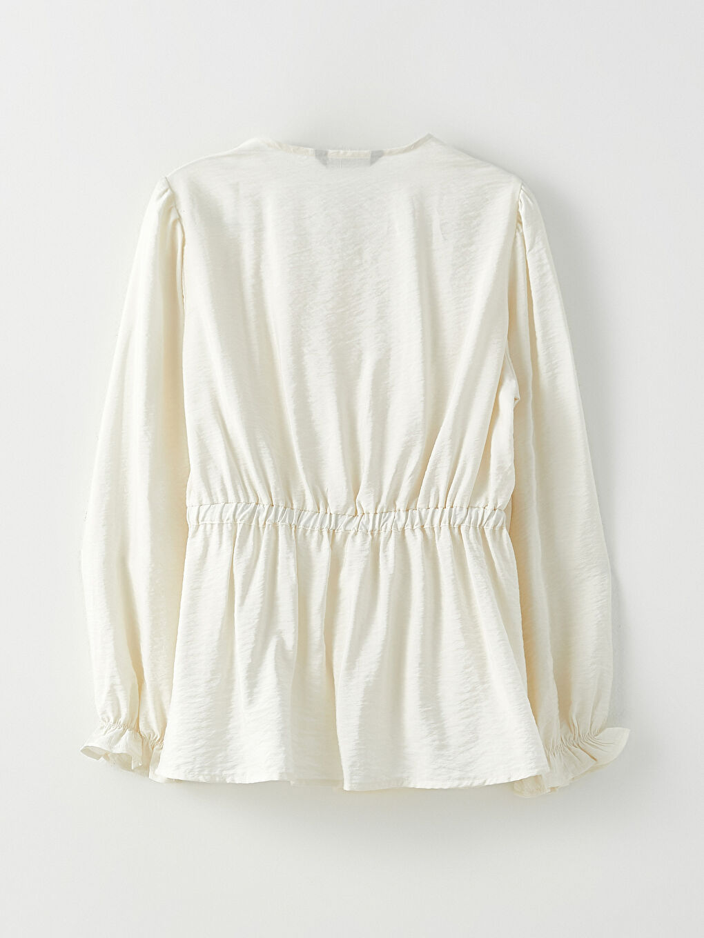 Ekru Bisiklet Yaka Düz Uzun Kollu Kadın Bluz-6