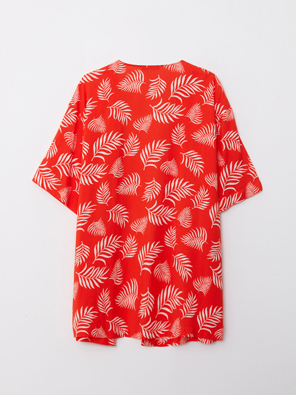 Kırmızı Büyük Beden Şal Yaka Desenli Viskon Kadın Kimono-6