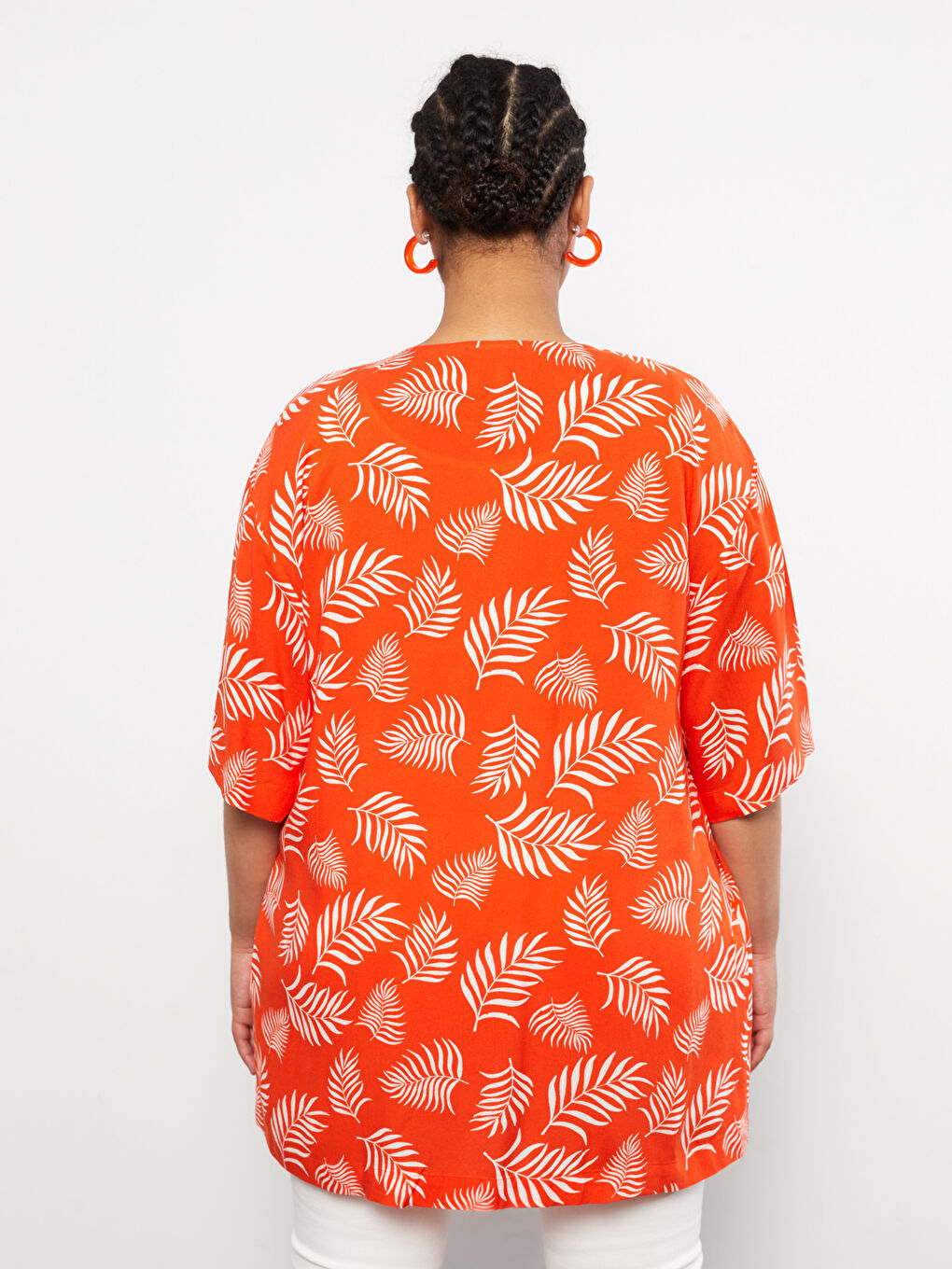 Kırmızı Büyük Beden Şal Yaka Desenli Viskon Kadın Kimono-4